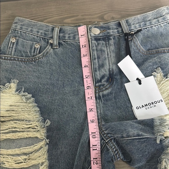 Glamorous Blue Distressed Jean Shorts - Picture 4 of 5